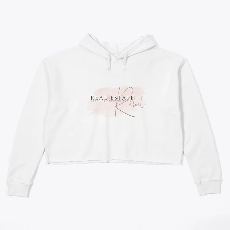 REBEL CROPPED WHITE LOGO HOODIE